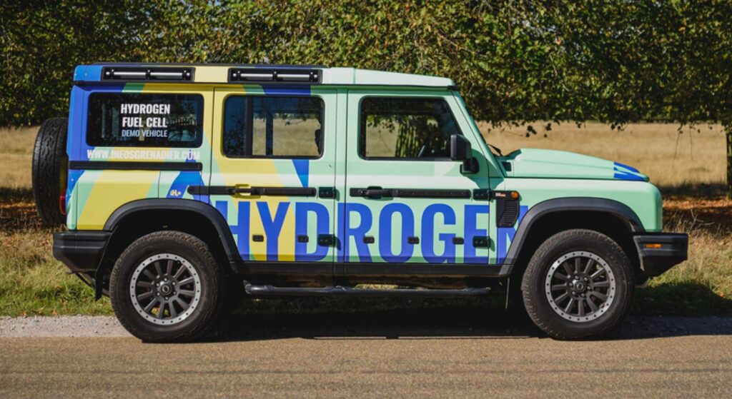 INEOS Automotive's hydrogen-fueled Grenadier Demonstrator, set for release in 2026, emits only water vapour. 