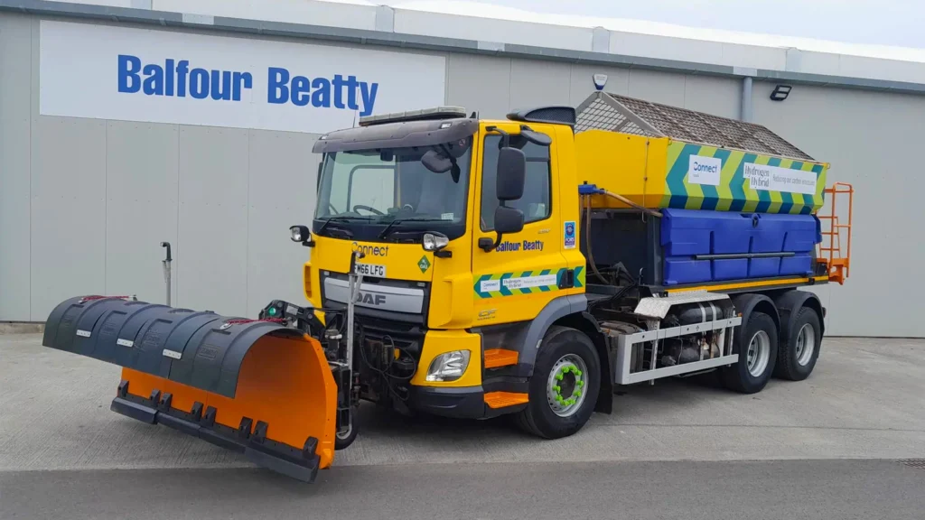 Balfour Beatty Hydrogen Diesel Hybrid Salt Spreader Heavy Machine Retrofit August 2024 - Driving Hydrogen