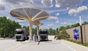 Element 2's hydrogen refuelling station at Teeside Airport (mockup). Image: (Element 2)