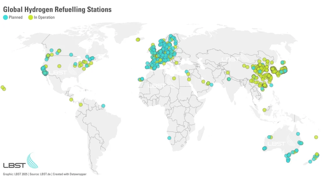 Global map of hydrogen filling stations