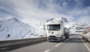 Daimler Truck tests prototype GenH2 hydrogen fuel cell Mercedes Benz trucks in the Swiss Alps