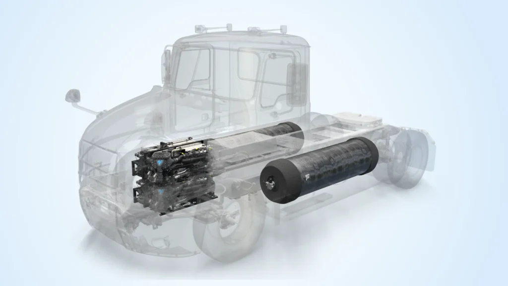 Hydrogen truck Mack Anthem chassis with powertrain developed by Symbio. (Image: Symbio)