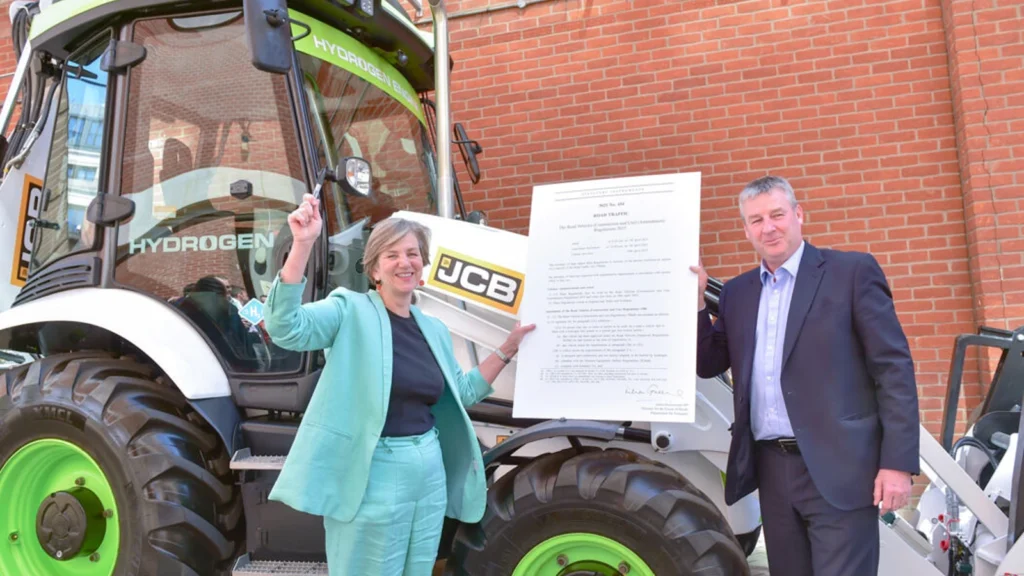 Minster for the Future of Roads Lilian Greenwood with Tim Burnhope. (Image: JCB)