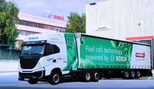 Bosch hydrogen fuel cell truck operating at Nuremberg plant, powered by Bosch FCPM and operated by Schäflein