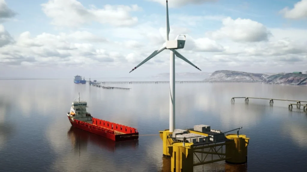 Floating offshore wind turbine platform generating hydrogen near Milford Haven for the Hydrogen Kingdom project