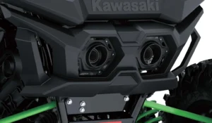 Close-up of Kawasaki Teryx H2 hydrogen side-by-side rear exhaust system