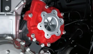 Detailed view of Kawasaki Teryx H2 supercharger unit finished in red