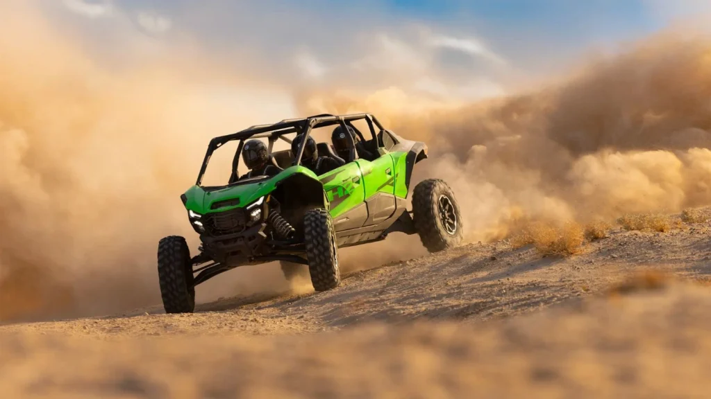 Kawasaki Teryx H2 Hydrogen Edition kicks up desert sand during off-road testing