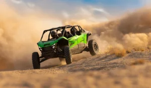 Kawasaki Teryx H2 Hydrogen Edition kicks up desert sand during off-road testing