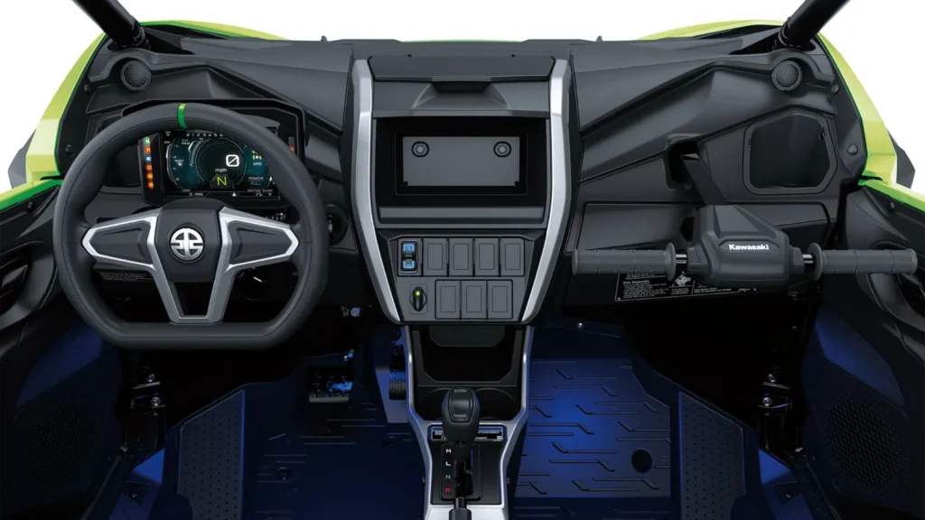 Digital cockpit view of the Kawasaki Teryx H2 hydrogen-powered off-road vehicle