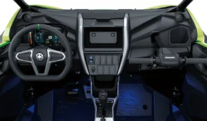 Digital cockpit view of the Kawasaki Teryx H2 hydrogen-powered off-road vehicle