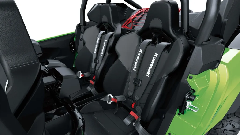 Kawasaki Teryx H2 interior showing sport seats and safety harnesses