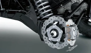 Close-up of Kawasaki Teryx H2 brake disc and suspension components