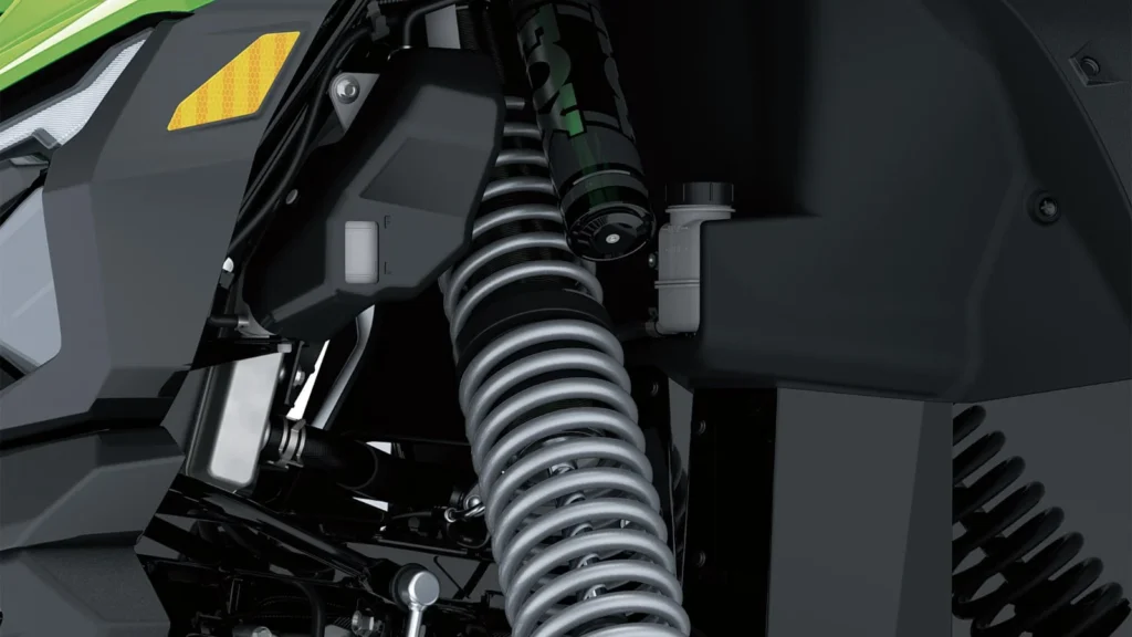 Detail of Kawasaki Teryx H2 FOX Live Valve suspension and coil spring