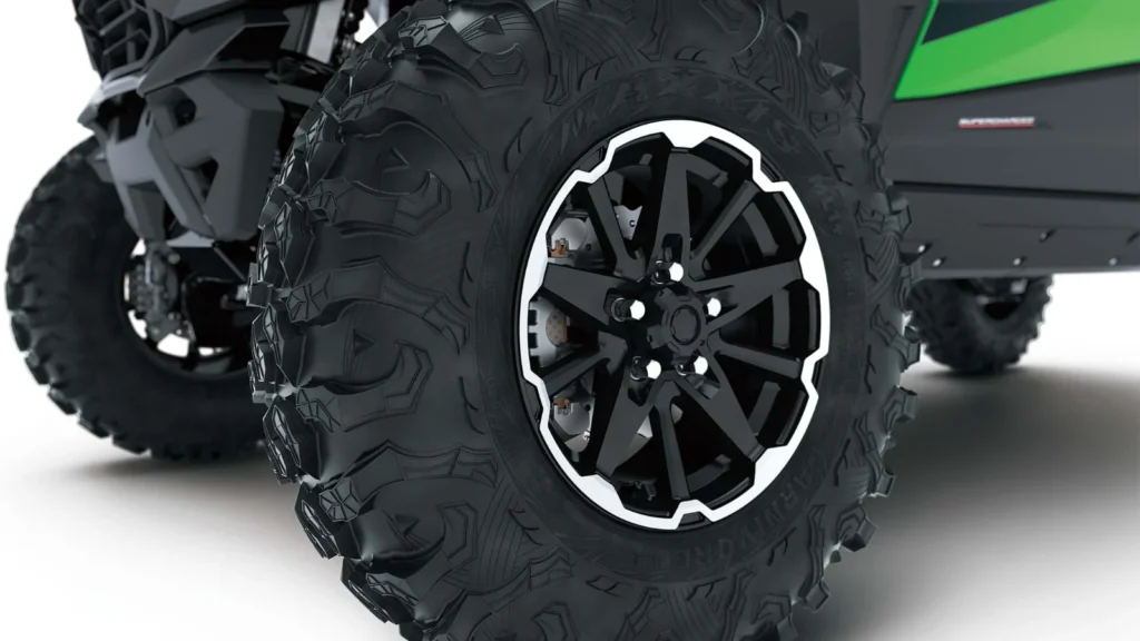 Kawasaki Teryx H2 hydrogen UTV wheel and off-road tyre close-up