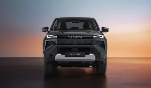 The 2026 Toyota Hilux BEV with aerodynamic front styling and slim LED headlights