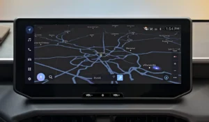 12.3-inch infotainment touchscreen of the Toyota Hilux BEV displaying map navigation