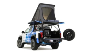Toyota Tacoma H2-Overlander rear storage open showing off-grid equipment