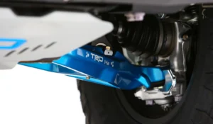 Toyota Tacoma H2 TRD undercarriage showing blue control arms