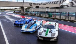 Alpine Alpenglow HY6, MissionH24 H24EVO and Ligier JS2 RH2 hydrogen cars at Magny-Cours