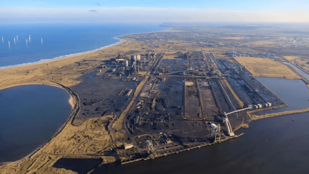 Aerial view of the former Redcar steelworks site in Teesside, previously planned for BP’s H2Teesside low-carbon hydrogen and carbon capture project.