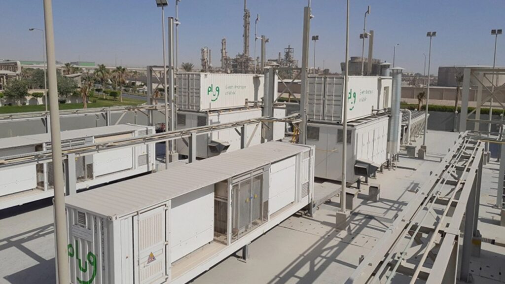 Plug Power containerised electrolyser units at an industrial hydrogen facility