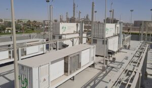 Plug Power containerised electrolyser units at an industrial hydrogen facility